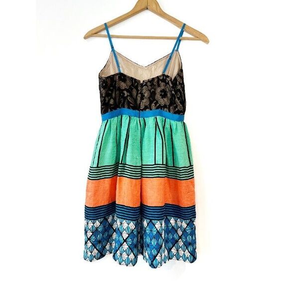 Tracy Reese Easy Frock Mosaic Stripe Fit Flare Dress 4P Silk Linen - Picture 3 of 10